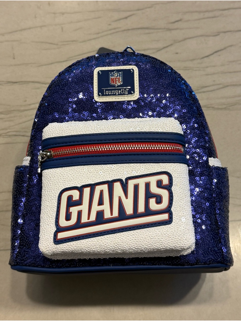 Loungefly NFL New York Giants Sequin Mini Backpack - Blue, Red & White NWT